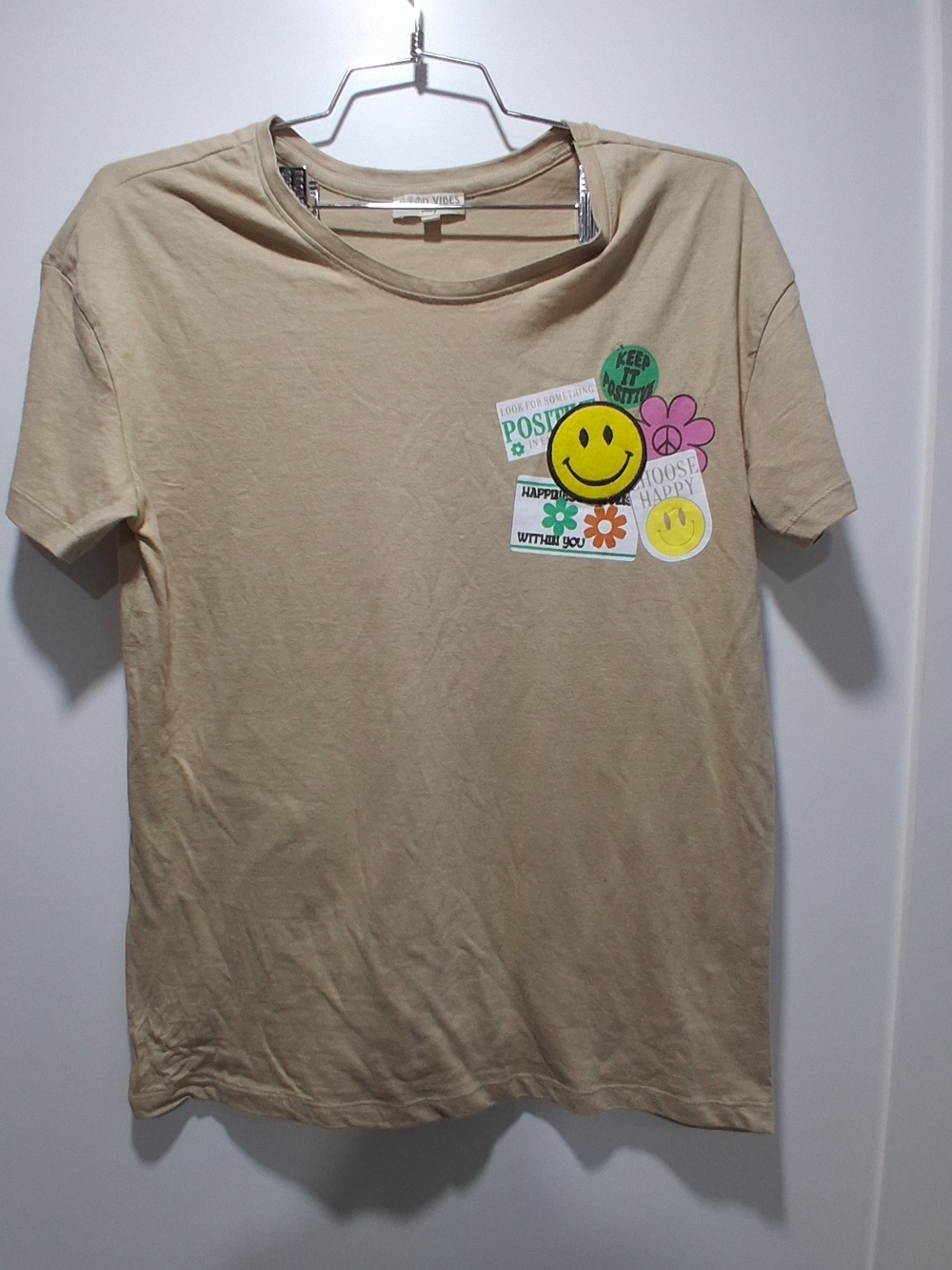 Good Vibes Only Unisex T-Shirt With Smiley Face Patch XS